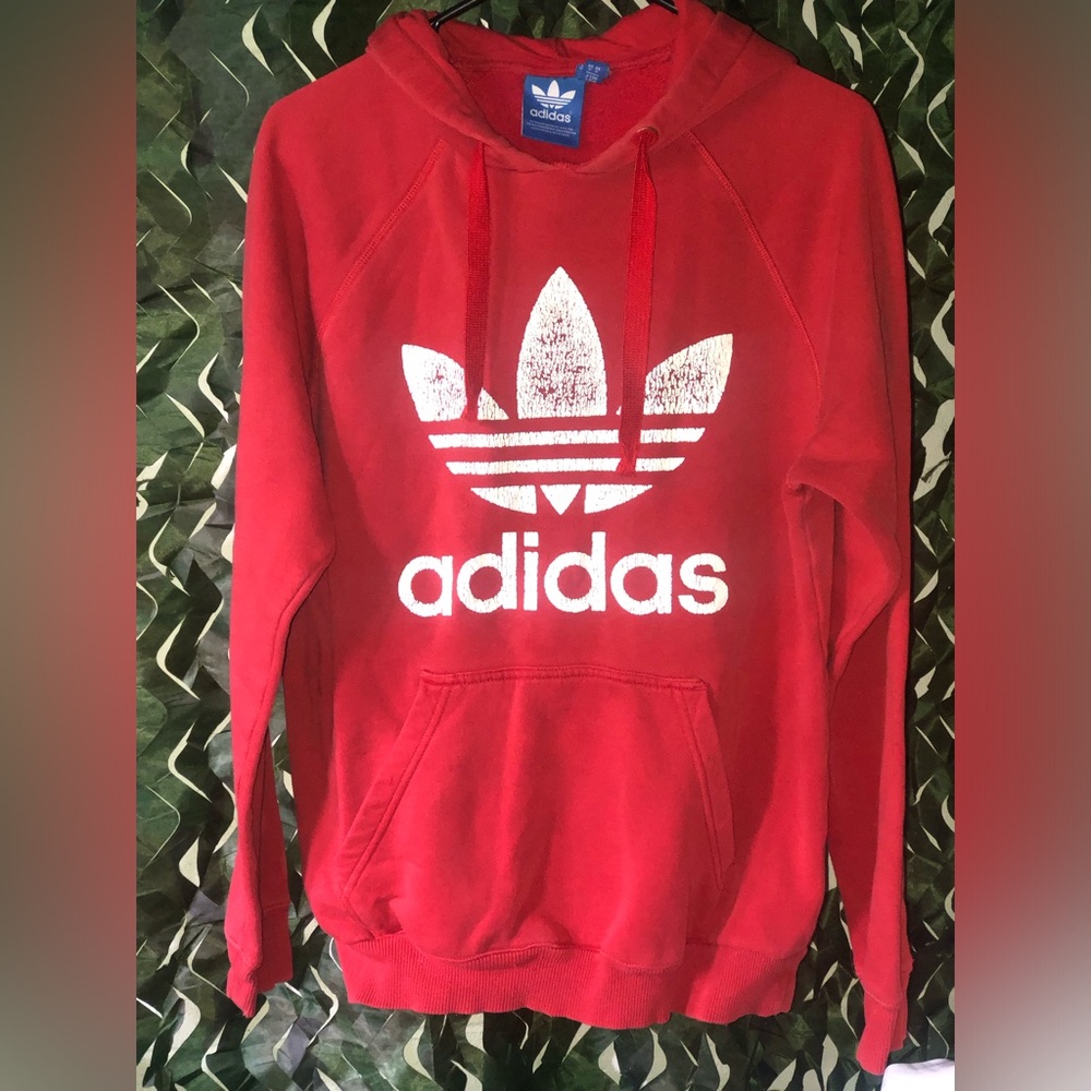 Adidas Red Pullover with White Trefoil